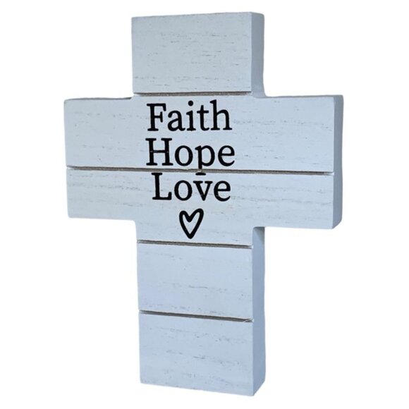 Cross Wall Decor Hanging or Freestanding Religious Home Decor Gift White Black - Picture 2 of 16